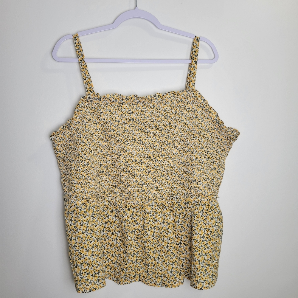 Old‎ Navy Ditsy Floral Smocked Chest Cottagecore Yellow Tank Blouse Top 2X